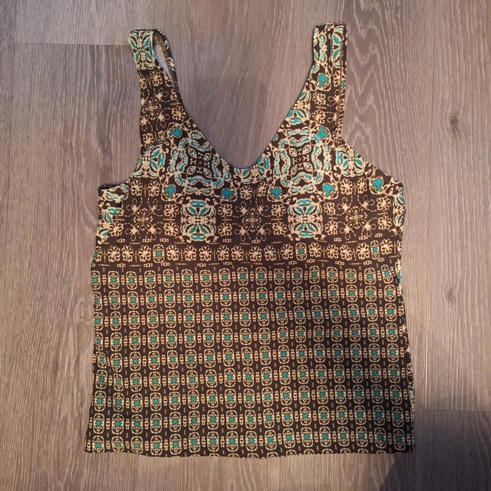Contour by Beach Scene Brown Turquoise Medallion Tankini Swim Top Size 10 CO3020